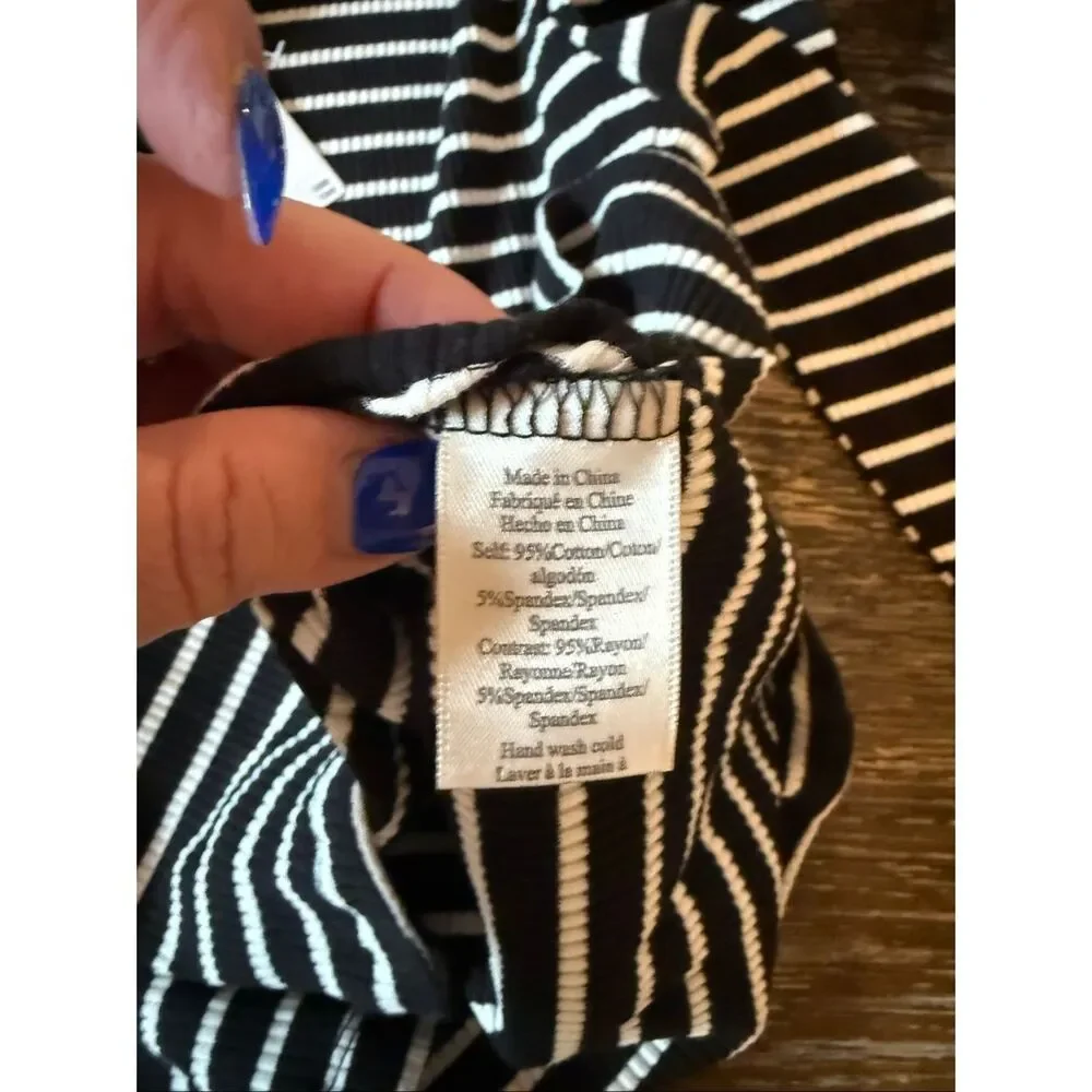Anthropologie Porridge Black & White Stripe Keyhole Puff Sleeve Top sz 2X NWT